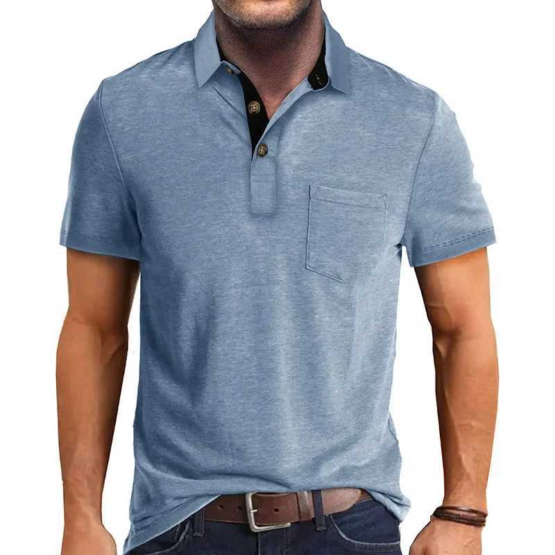 Mens Polo Shirts Summer American Vintage Waffle Knit Henry Collar T-Shirt Fashion Short-Sleeved Loose Casual Top POLO Shirt XJ250617