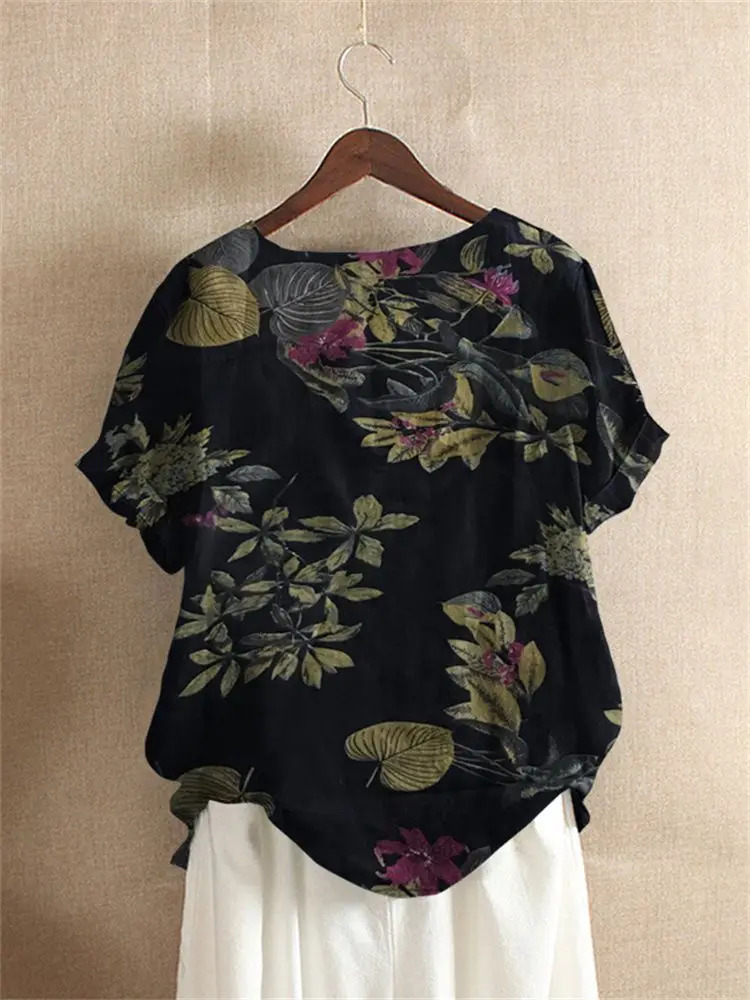 ZANZEA Women Cotton Shirt Fashion Floral Printed Tops Ladies Kaftan Chemise Summer Short Sleeve Blouses Causal O-neck Tunic 250614