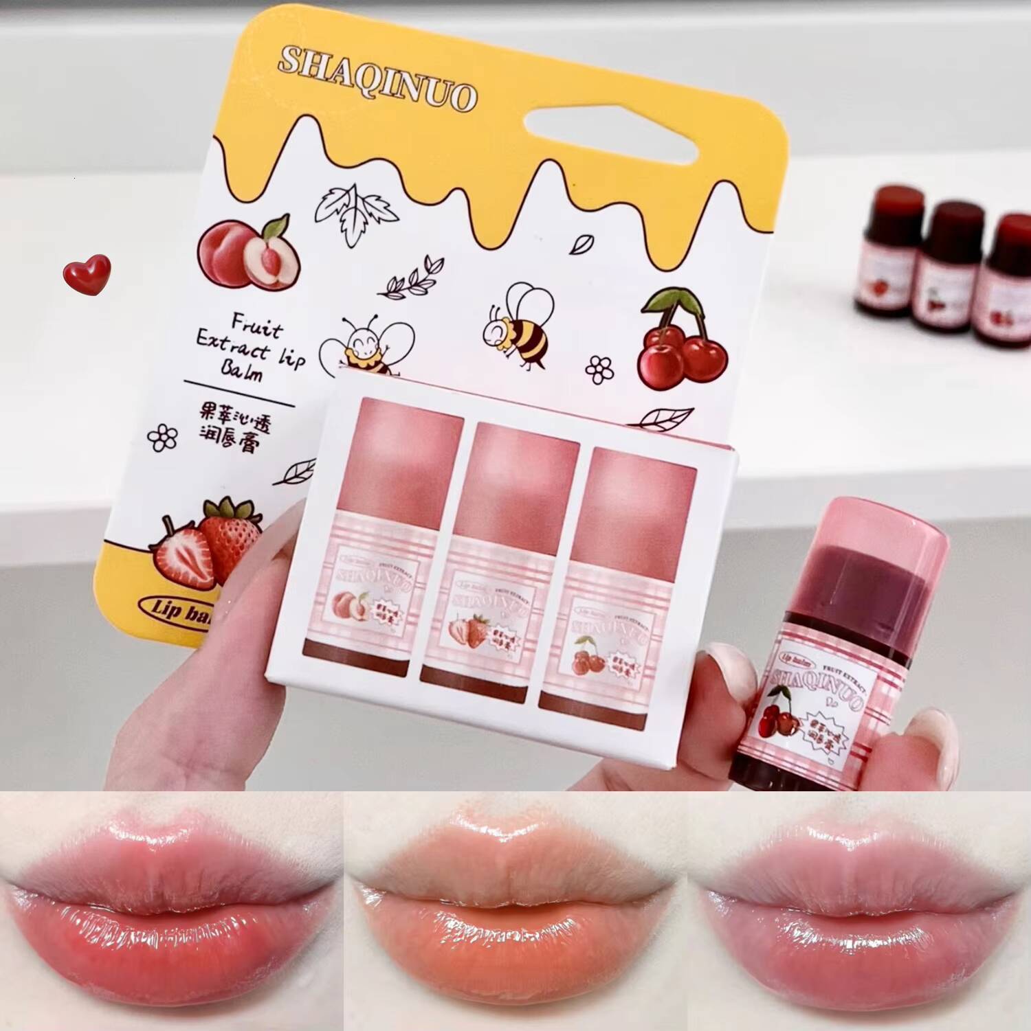 Mini Fruit Colored Lip Balm Set Lasting Reduce LipLine Moisturizing Lipstick Anti Aging Anti-drying Lips Care Cosmetics Makeup happy