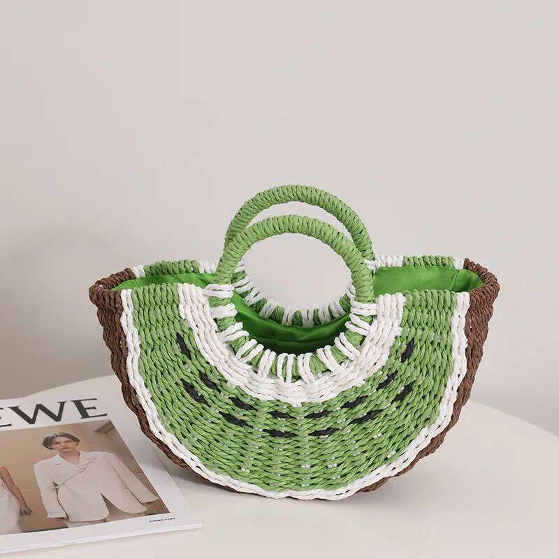 Cute Watermelon Straw Candy Color Woven For Women Handbag Fruit Kiwifruit Beach Bag Bohemian Crochet Travel Bags Clutch