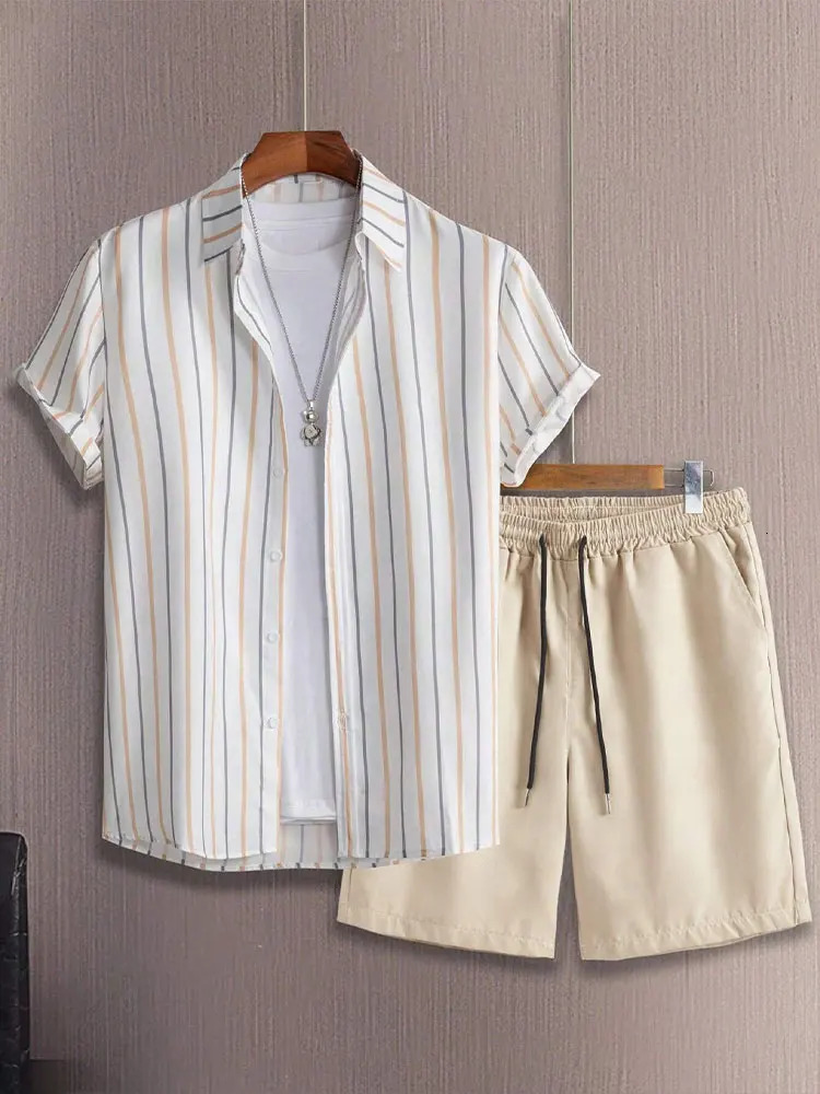 Palm Leaf Print Mens Casual Shirt Hawaiian Mens Beach Shorts Summer Everyday Short-sleeved Shirt And Sports Shorts Set 250616