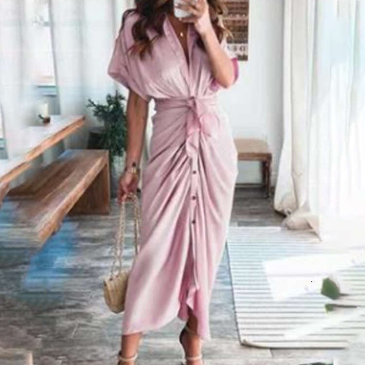 Spring New Women's Short Sleeve Elegant Fashion Commuter High Waist Printed Cardigan Dress B5
