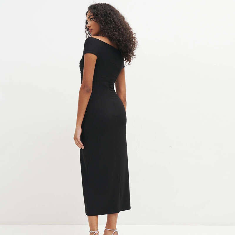 Robe Beach Dress Clothes Women Designer Whitedress Long Dress N758 Summer 2025 Solid Color Off-shoulder Mid-length Knitted Dress Slim Fit Sexy French 