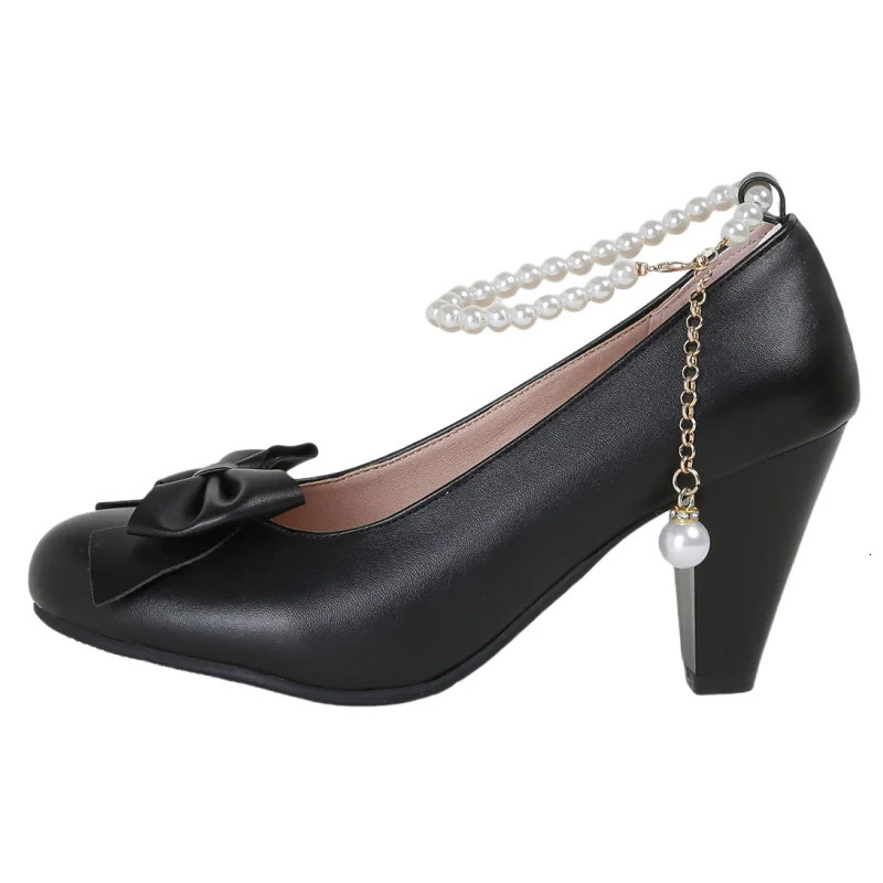 Pink Heels Pumps Shoes Crystal Black White Sweet Bow Womens High Heeled Party Office Wedding Dress Shoes Large Size 48 250613