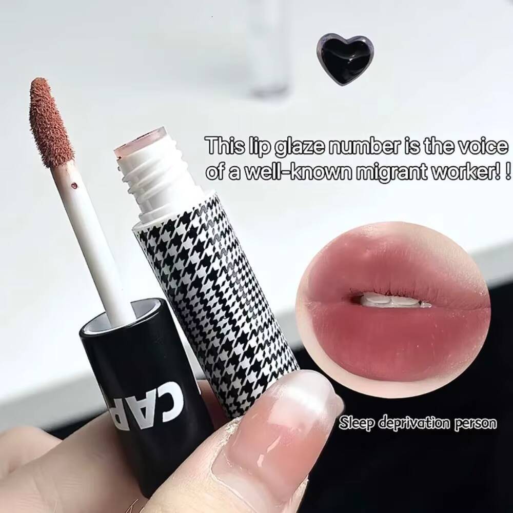 Matte Glaze Double Head Mirror Lipstick Moisturizing Water Gloss Dark Raincoat Solid Color Non-stick Cup Korea Lip Makeup happy