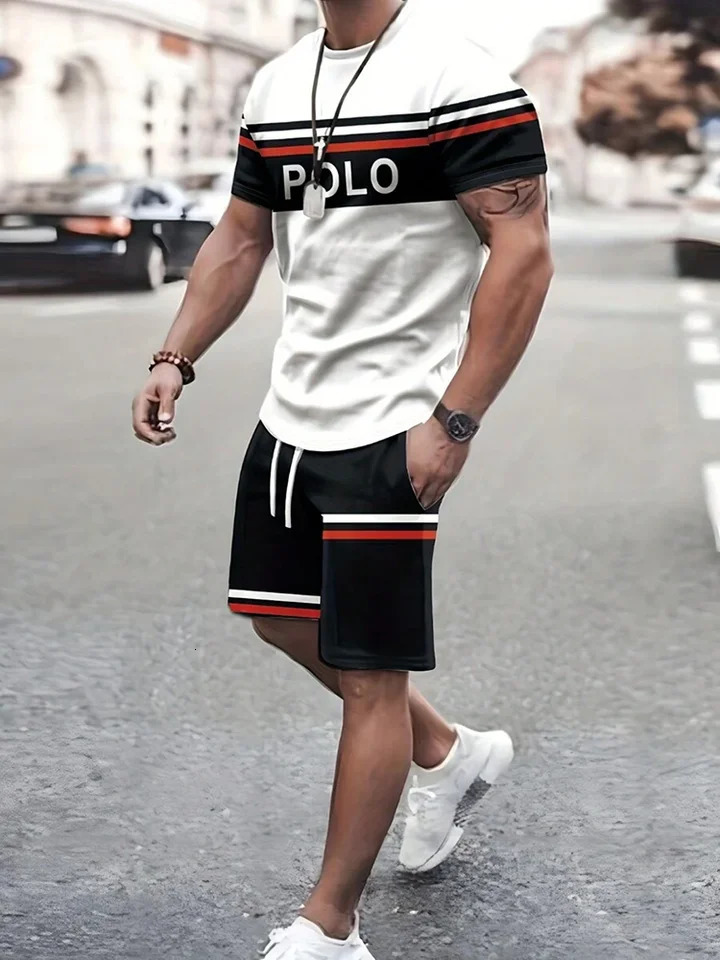 Summer Everyday Casual Mens T-shirt Shorts Set Urban Street Fashion Mens Short-sleeved Outdoor Sports Mens Shorts 3D Printing 250617