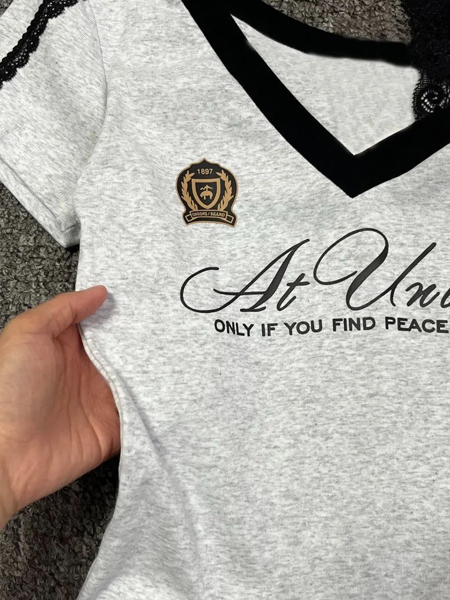 Millennium style Gothic Girl Waist Splicing Lace Strap Short Sleeve T-shirt for Women Summer navy blue slim fit top 250616