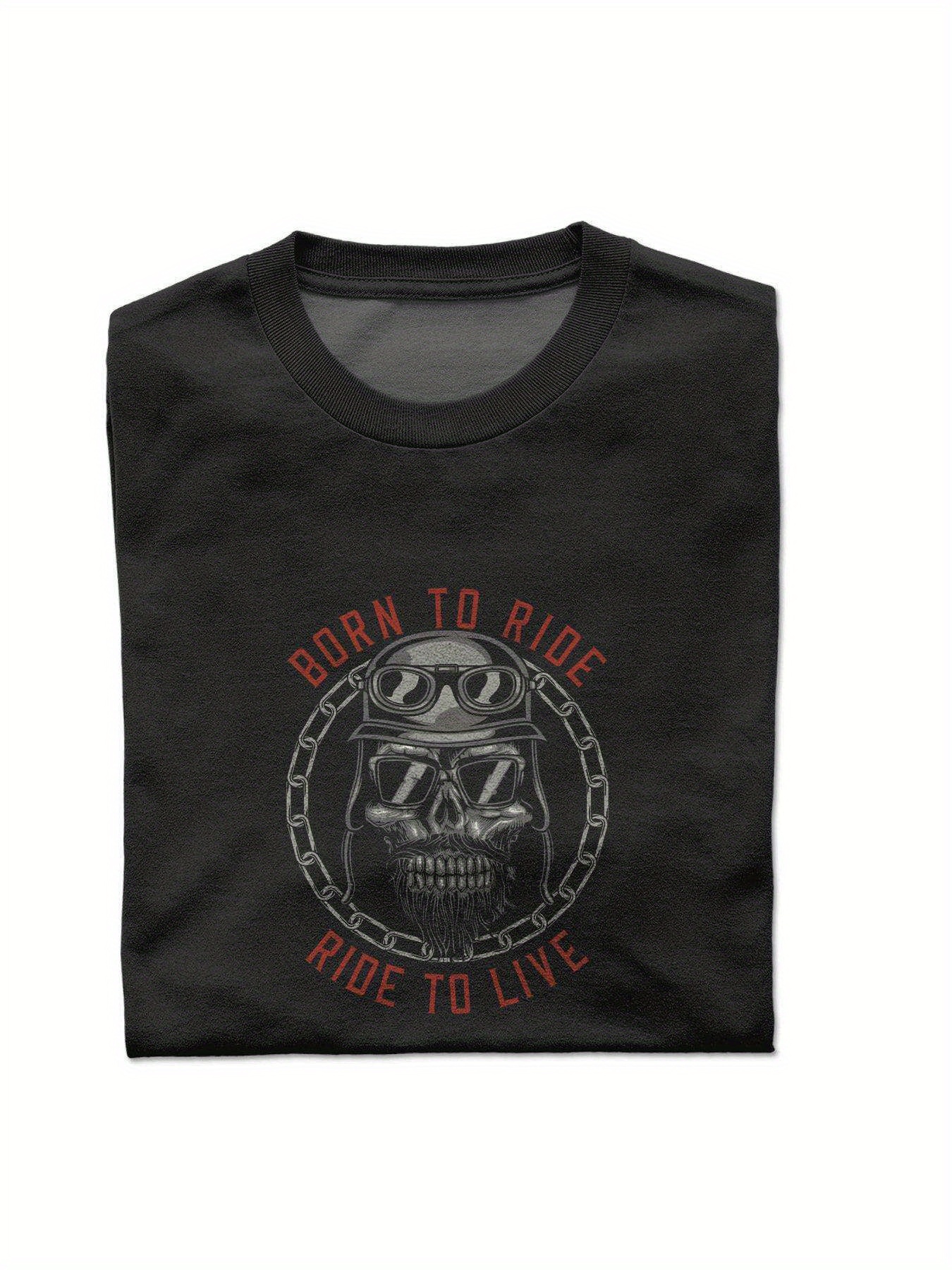 Dongdumaoyi Cotton Adult Round Collar T Shirts 180G S-3Xl Motorcycle Black Men Short Sleeve Text White Skull abd4