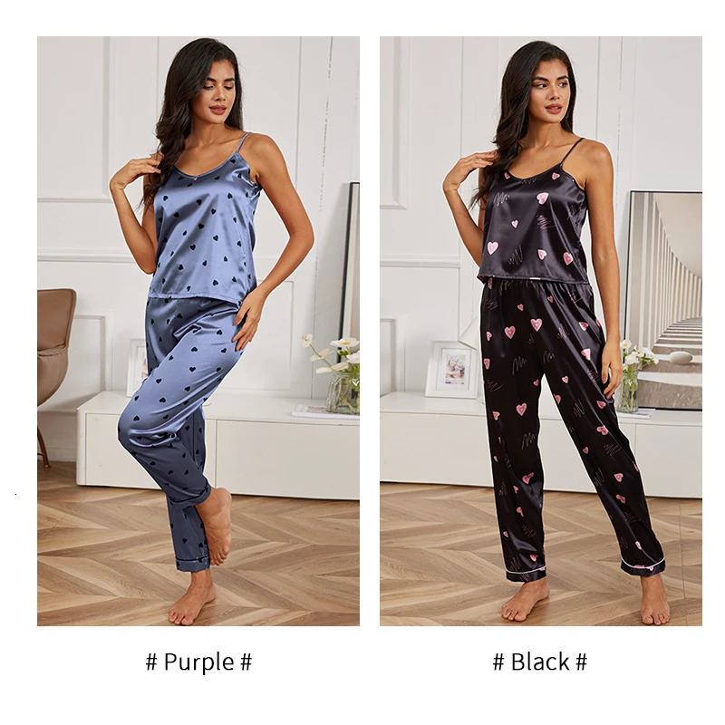 Womens Home Clothes Sexy V Neck Pajama Silk Pajamas Set Sleepwear Satin Cami Vest with Trousers Pajamas 2 Piece Sets Loungewear 250616