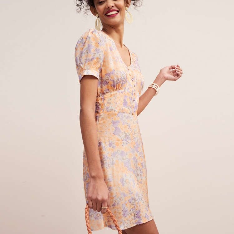 Whitedress Womens Dresses Women Dresses Vestidos Elegantes Vestidos De Noche NR086 Floral V-neck Dress 2025 Summer Printed Womens Short Sleeve French 