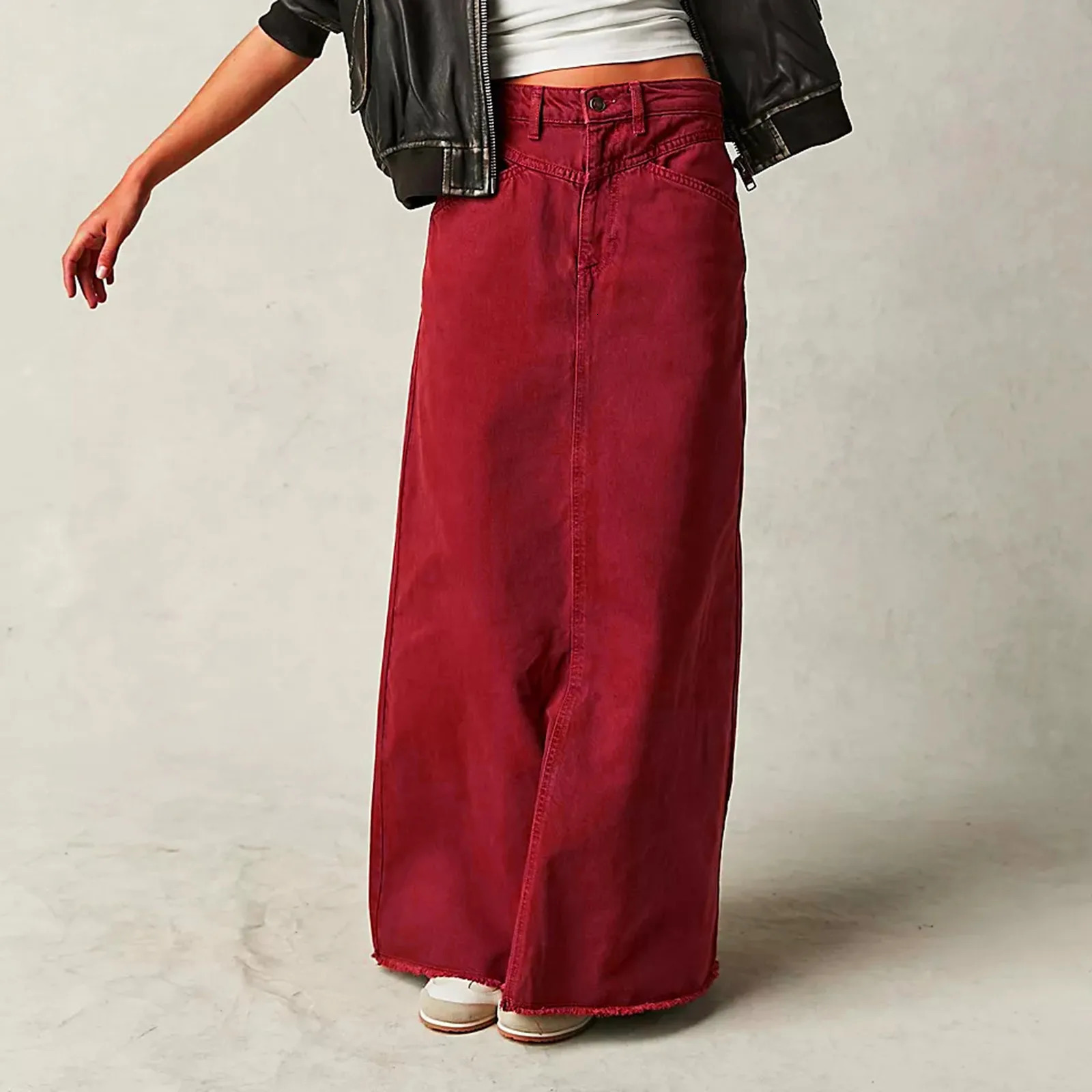Women Vintage Denim Skirt High Waist A Line Long Wrap Hip With Button Trend Streetwear Woman Casual Comfty Clothing 250610A