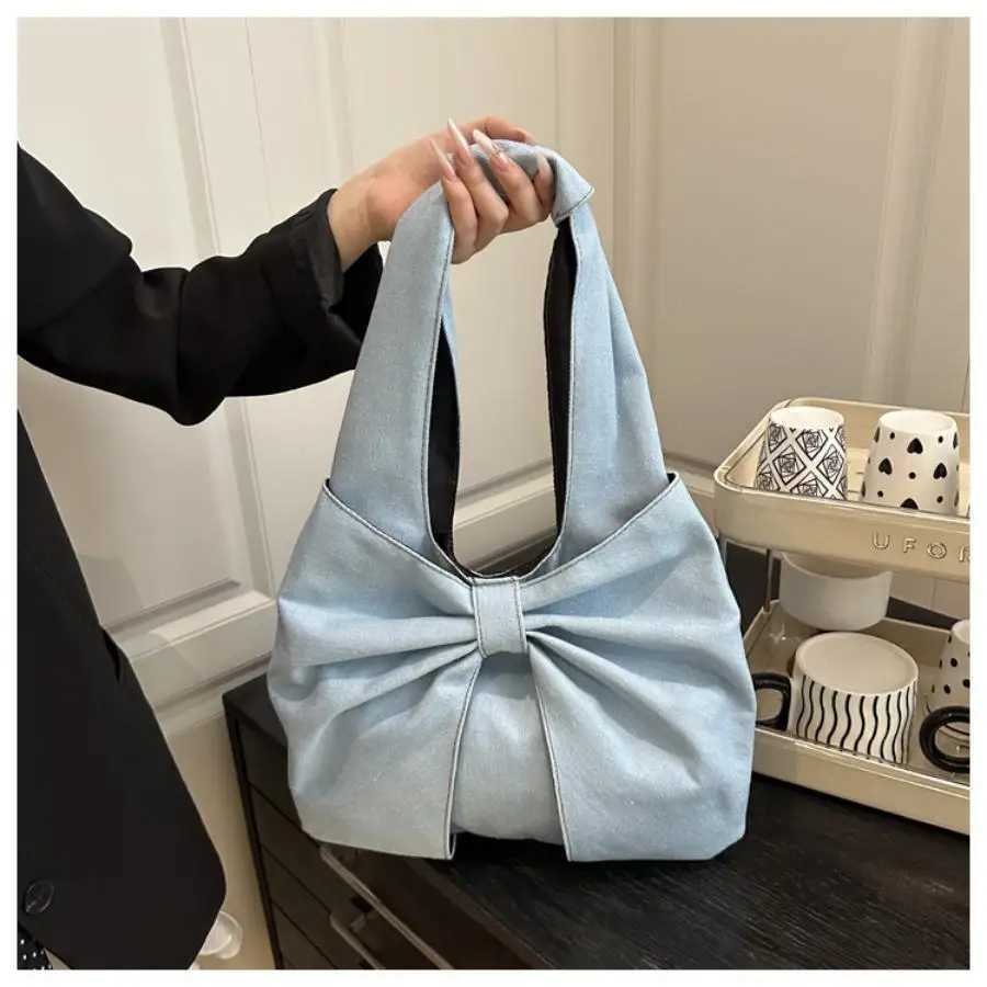 Fashionable and minimalist denim single shoulder handbag exquisite bow tie niche commuting tote bag. Z250617