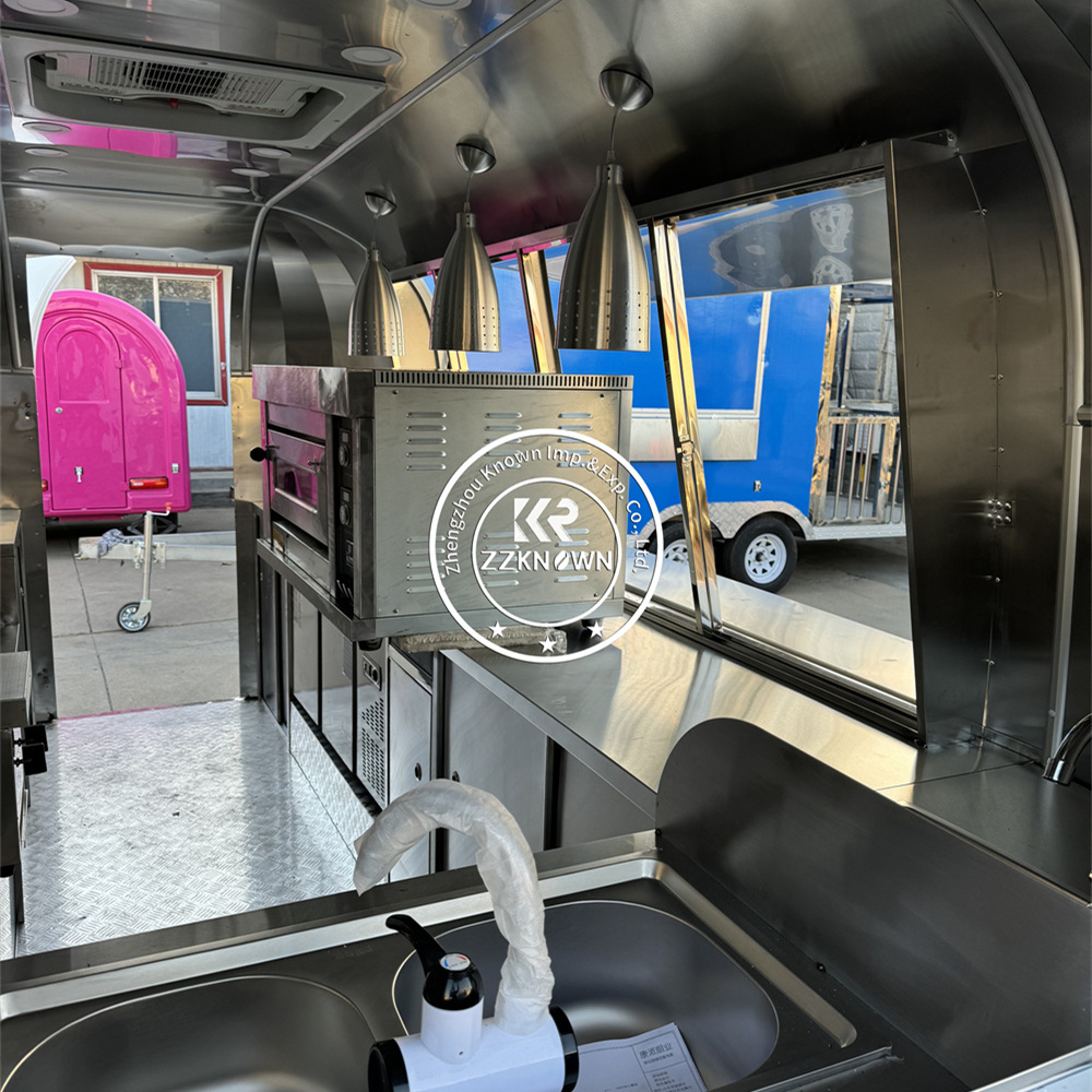 Commercial Street Fast Food Truck Catering Trailer Coffee Kiosk Fully Equipped Food Trailer Outdoor Stainless Steel Pizza Hot Dog Cart