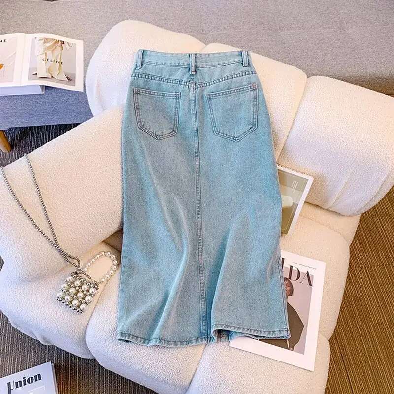 Jeans Skirts for Women with Slit High Waist Woman Denim Skirt Tight Wrap Casual Y2k Vintage Luxury Elegant Aesthetic Summer 2025