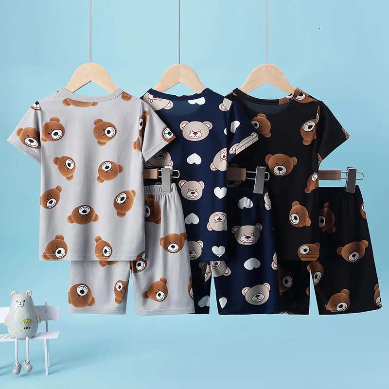 2-Pcs Childrens Casual Cute Home Service Suit Boy Casual Joker Bear Print Short Sleeve Girl Comfortable Joker Sweet Shorts Suit 250617