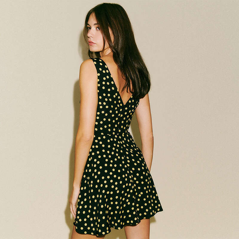 Summer Dress Black Dress Calf Women Designer Clothing Vestidos 749 Summer New 2025 Yellow Dot Pullover Sleeveless Short Vest Dress French Vacation Sty