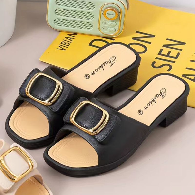 Women's summer mid heel women's sandals fashion home outdoor thick soled women's slippers designer sandals women's slippers