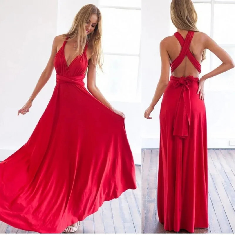 Fashion Multi-worn V-neck Vestidos De Fiesta Women Long Dress Sexy Strapped Lady Summer Maxi Dress 250616