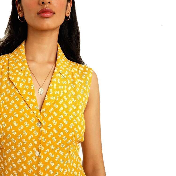 Luxury Dress N498 Summer 2025 Printed Over-the-knee Mid-length Sleeveless Blazer Collar Dress French Style Womens Fashion