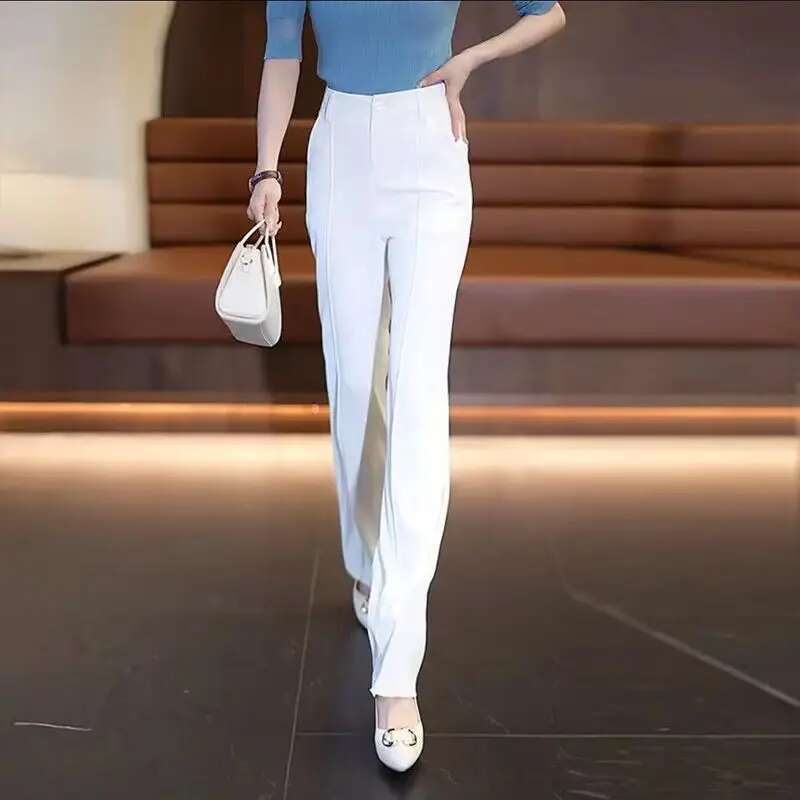 Tailoring White Office Black Trousers for Woman Baggy Work Loose Clothing Solid Wide Leg Womens Pants Brown Straight Classic G