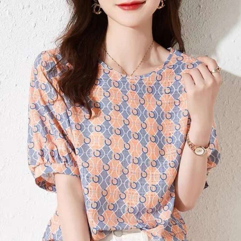 Chiffon with Short Sleeve Shirts Blouses for Women Round Neck Woman Top Blouse Elegant Luxury Xl Sale of High Quality Pretty S