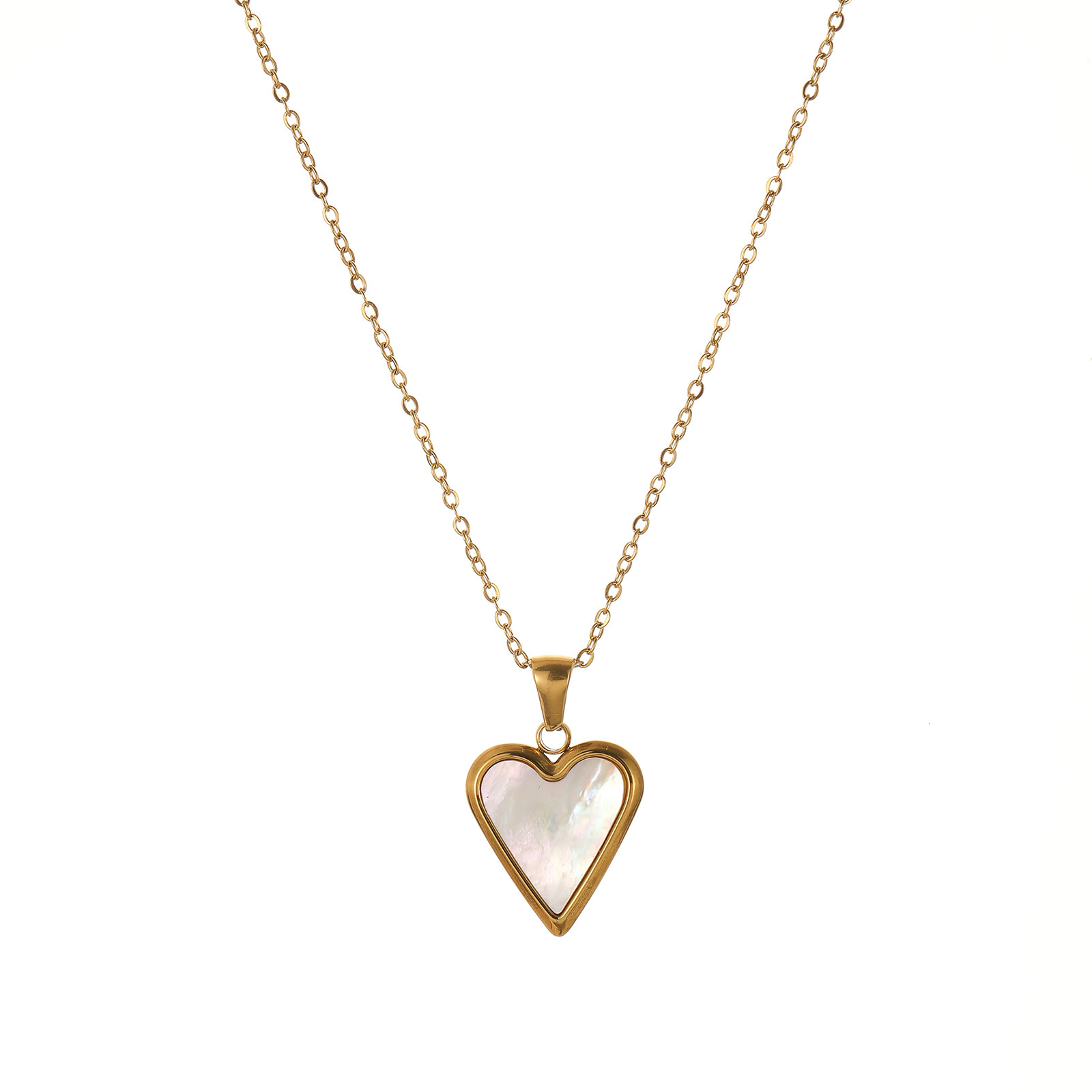 New Fashion Shell Necklace Internet Celebrity Ins Gold-Plated Clavicle Chain Black and White Mother-of-Pearl Heart Pendant