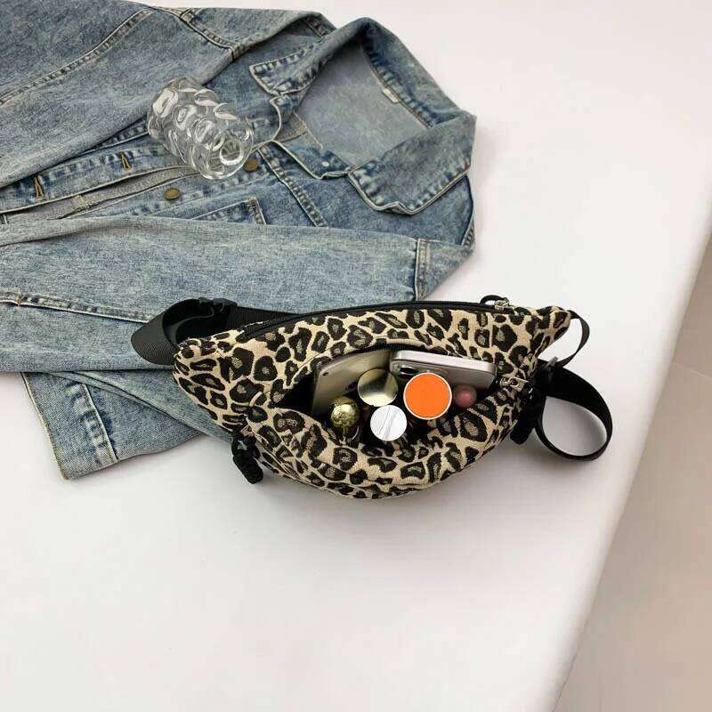 Leopard print Women Canvas Fanny Pack Chest Fashion Shoulder Crossbody Bags High quality Waist Belt Bag bag