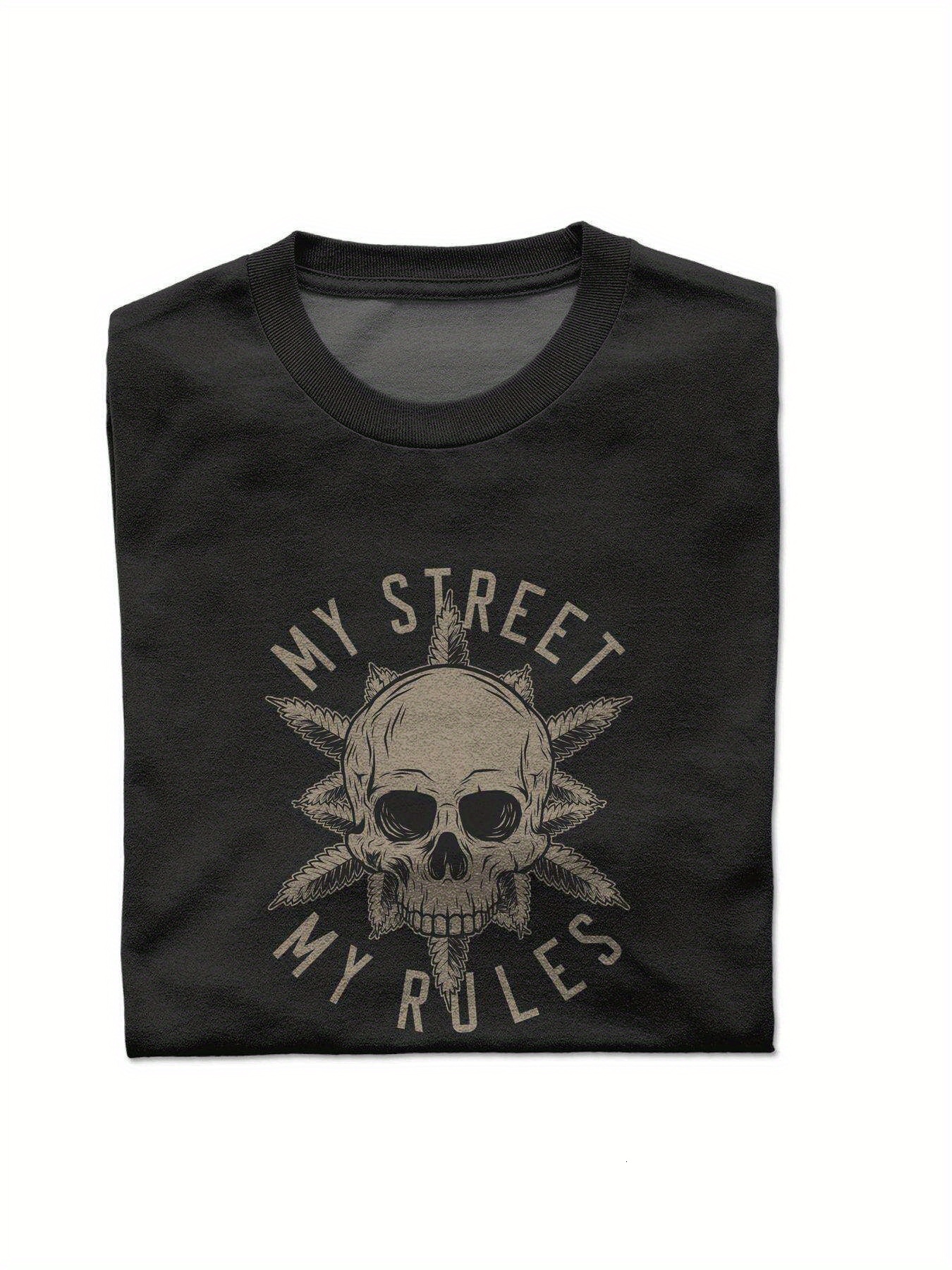 Dongdumaoyi S-3Xl Men Short Sleeve Text T Shirts Adult Round Collar Cotton 180G White Black Skull 58c3