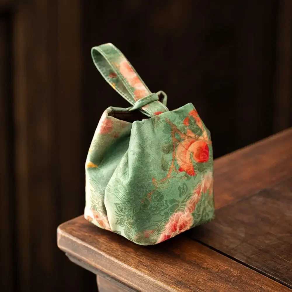 Chinese Style Teacup Drawstring Cloth Pouch Breakage-proof Print Teaware Storage Bag Portable Multifunctional Small Item Pouch Z250617