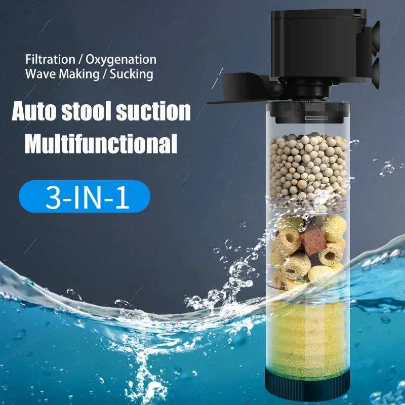 Aquarium 3-in-1 Silent Filter Bucket Automatic Fish Feces Suction Filter Fish Tank Submersible Water Pump Sponge Filter Skimmer 250613