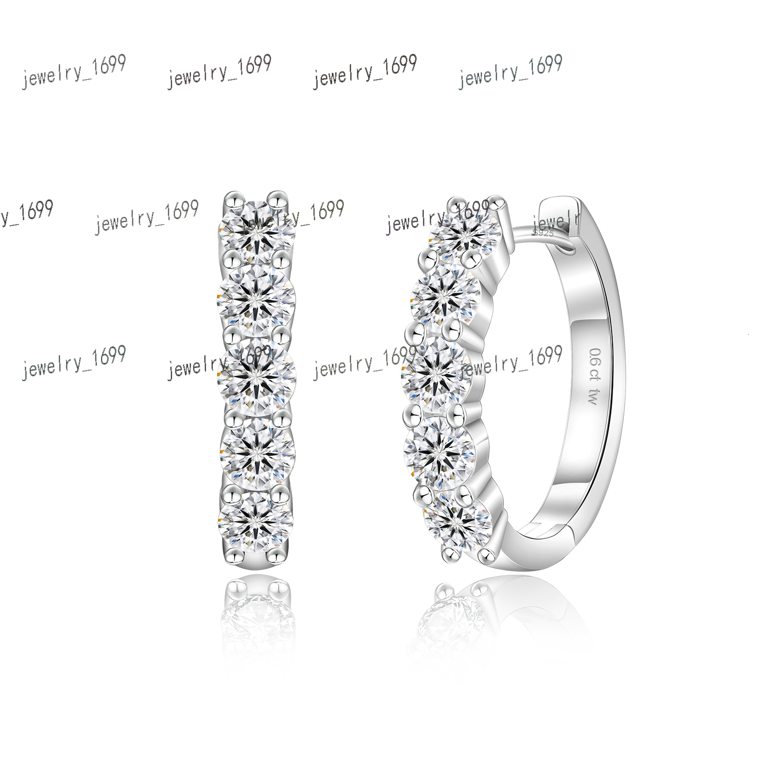 Moissanite D VVS1 925 Sterling Silver Huggie Women Gifts 14K White Gold Plated Lab Created Diamond Hypoallergenic Hoop Earrings