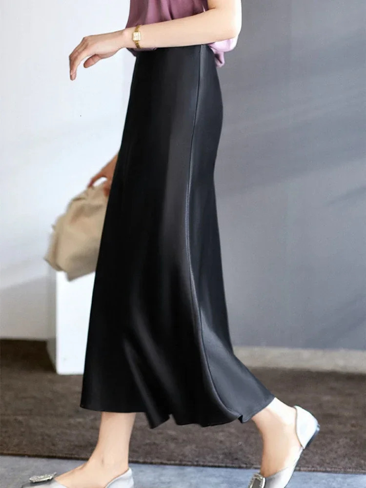 Silk Satin Skirts for Women High Waisted Skirt 2025 Women A-Line Elegant Skirts Summer Pink Midi Skirt Korean Style 250614
