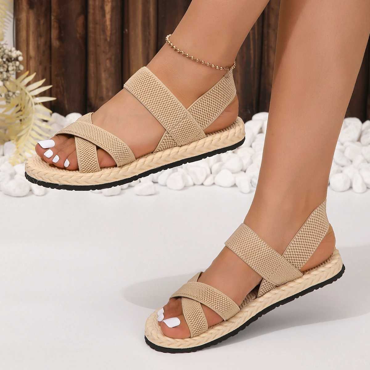 Summer Fashion Stretch Fabric Knitted Sandals Women Back Elastic Band Platform Shoes Plus Size 35-43 Shoes for Women Sandals Z250617