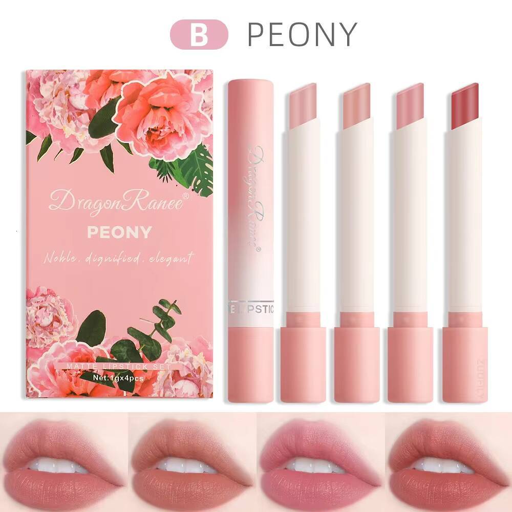 4pcs/set Creative Cigarette Lipstick Velvet Matte Long Lasting Lip Stick Sexy Non-Stick Cup Waterproof Lips Makeup happy