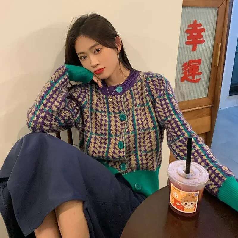 Jacket Cardigan for Women Outerwear Vintage Knitted Sweater Woman Round O Neck Office Wear Attractive Lightweight Youth Light