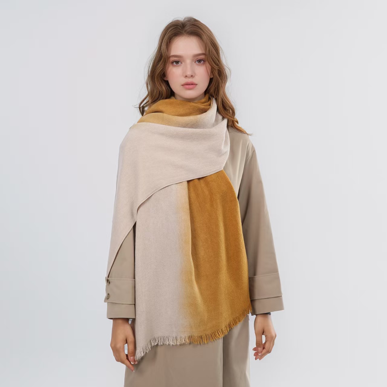 T989 Autumn and winter thin high-grade gradient two-color cashmere temperament versatile shawl scarf dual-purpose