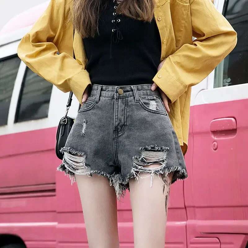 2025 Flowy Loose Denim Shorts for Women High Waist Short Jean Pants Woman Y2k Harajuku 2000s Clothes To Wear XL Fashion Clothing