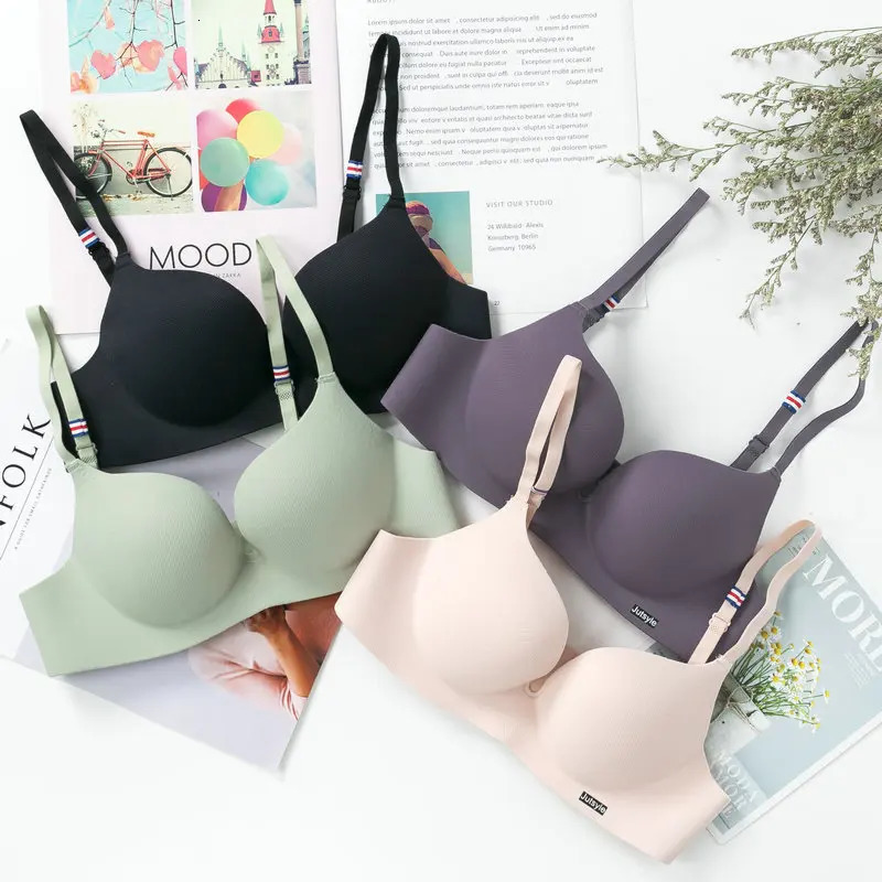 Ice Silk Bra For Women Sexy Seamless Bralettle Gather Push Up Lingerie Wireless One Piece AB Cup Adjust Straps Candy Color Bras 250617