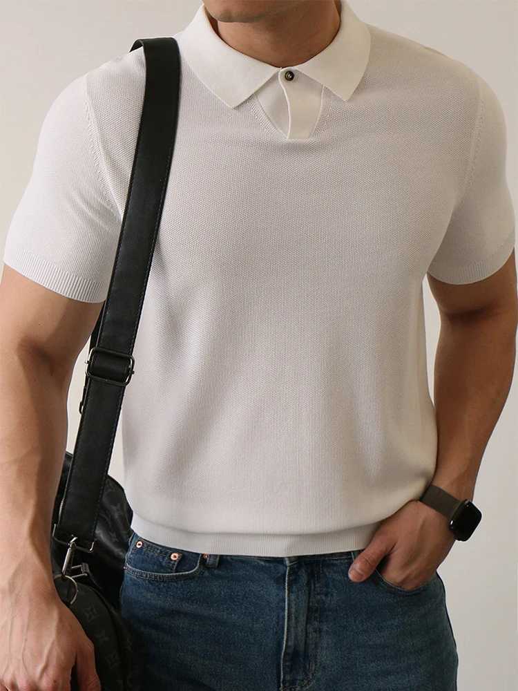 Stylish Solid Color Slim Fit Mens Knit Polo Shirt Summer Vintage Polo Neck Buttoned Tops For Men Daily Casual Short Sleeve Polos XJ250617