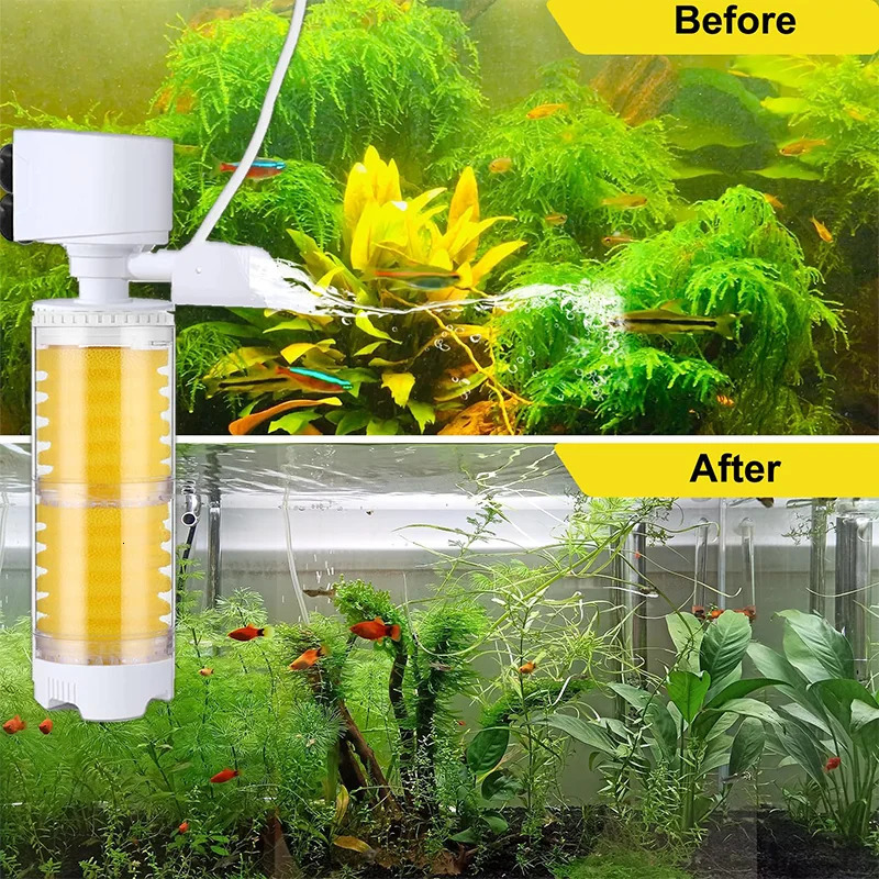 Aquarium 3-in-1 Silent Filter Bucket Automatic Fish Feces Suction Filter Fish Tank Submersible Water Pump Sponge Filter Skimmer 250613