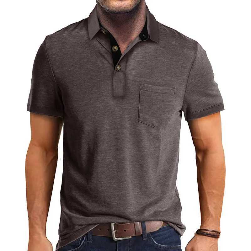 Mens Polo Shirts Summer American Vintage Waffle Knit Henry Collar T-Shirt Fashion Short-Sleeved Loose Casual Top POLO Shirt XJ250617