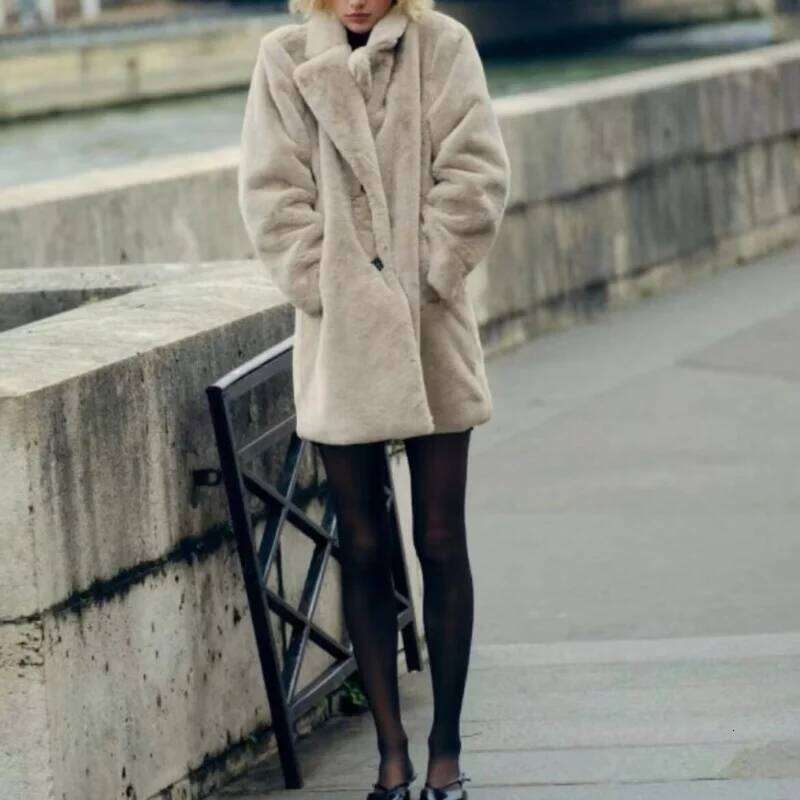 European and American winter new style lapel temperament versatile mid-length fur women's fashionable warm coat