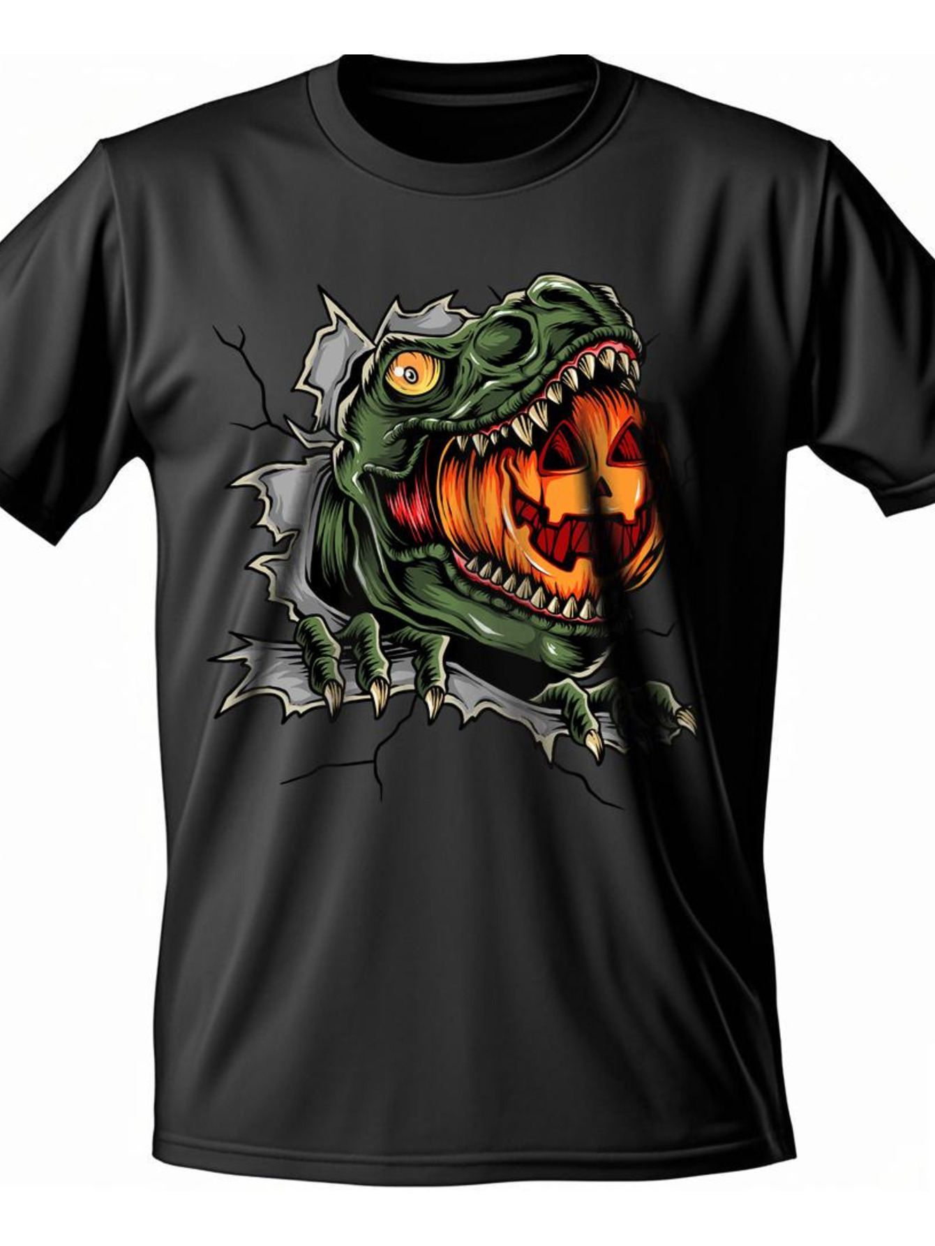 Dongdumaoyi 180G S-3Xl Graphics Short Sleeve Adult T Shirts Round Collar White Tyrannosaurus Cotton Men Black Halloween a1f7