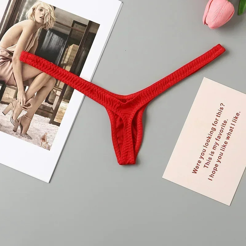 4PCS Thong Sexy Low Waist Mini Panties Deep V Womens Breathable One Line Bikini Bottom Female Panty Women Underwear 250609