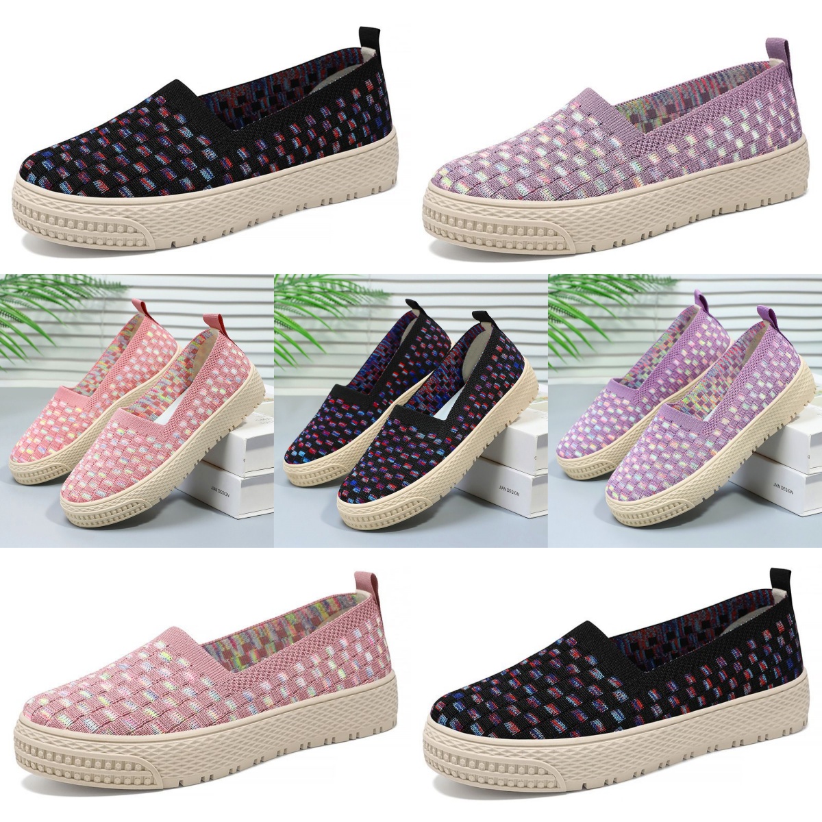Women Casual Shoes Slip-On Designer Sneaker Mesh Upper Soft Sole Black Pink Purple Multi Lilac Comfortable Shoe Woman Trainers Sneakers Walking 36-41