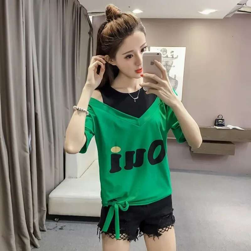 Tops Woman Short Sleeve Graphic Summer T Shirt for Women Outfit Yellow Off Shoulder Sale Fashion Womens Clothing 2025 Goth Kpop