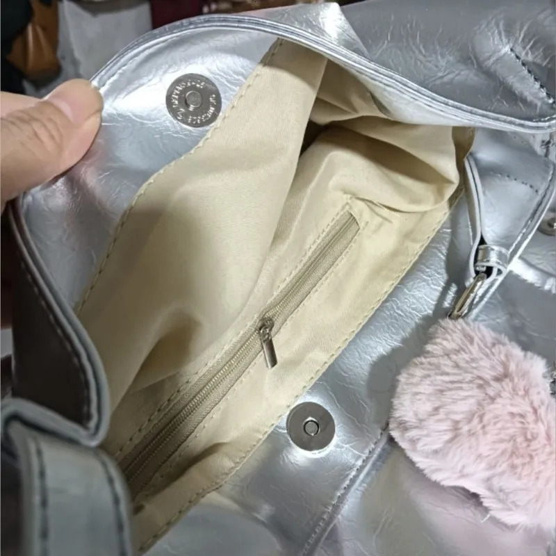 JIAERDI Large Capacity Silver Tote Bag Women High Street Pu Leather Casual Handbag Messenger Bag Ladies Retro Crossbody Bags Y2k 250614