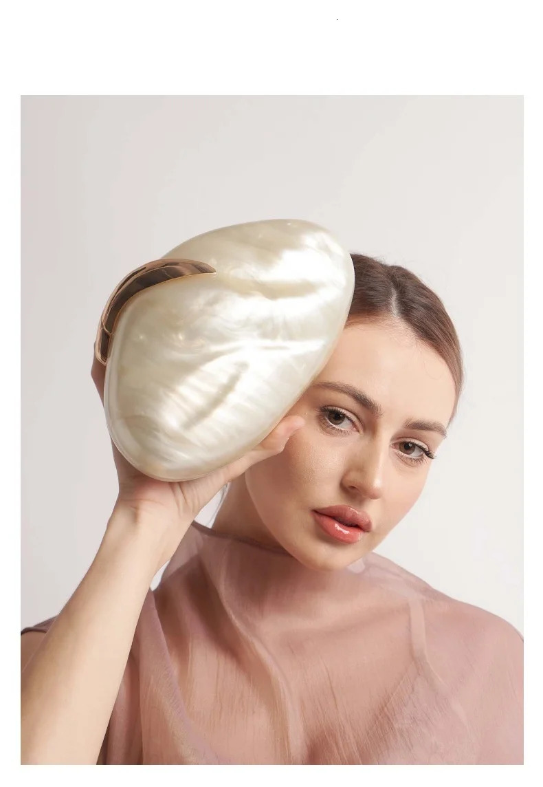 Flower Oval Egg Shell Clutch Bag Acrylic Pearl Beige Frame Purse Women Wedding Evening Party Cute Ivory Handbag Mini Beach Bags 250614