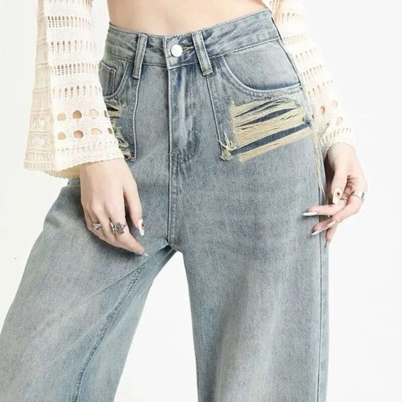 Womens Jeans High Waist Shot Straight Leg Pants For Women Vintage Basics Japanese Y2k Z With Trend Unique Shiny Spring Trousers