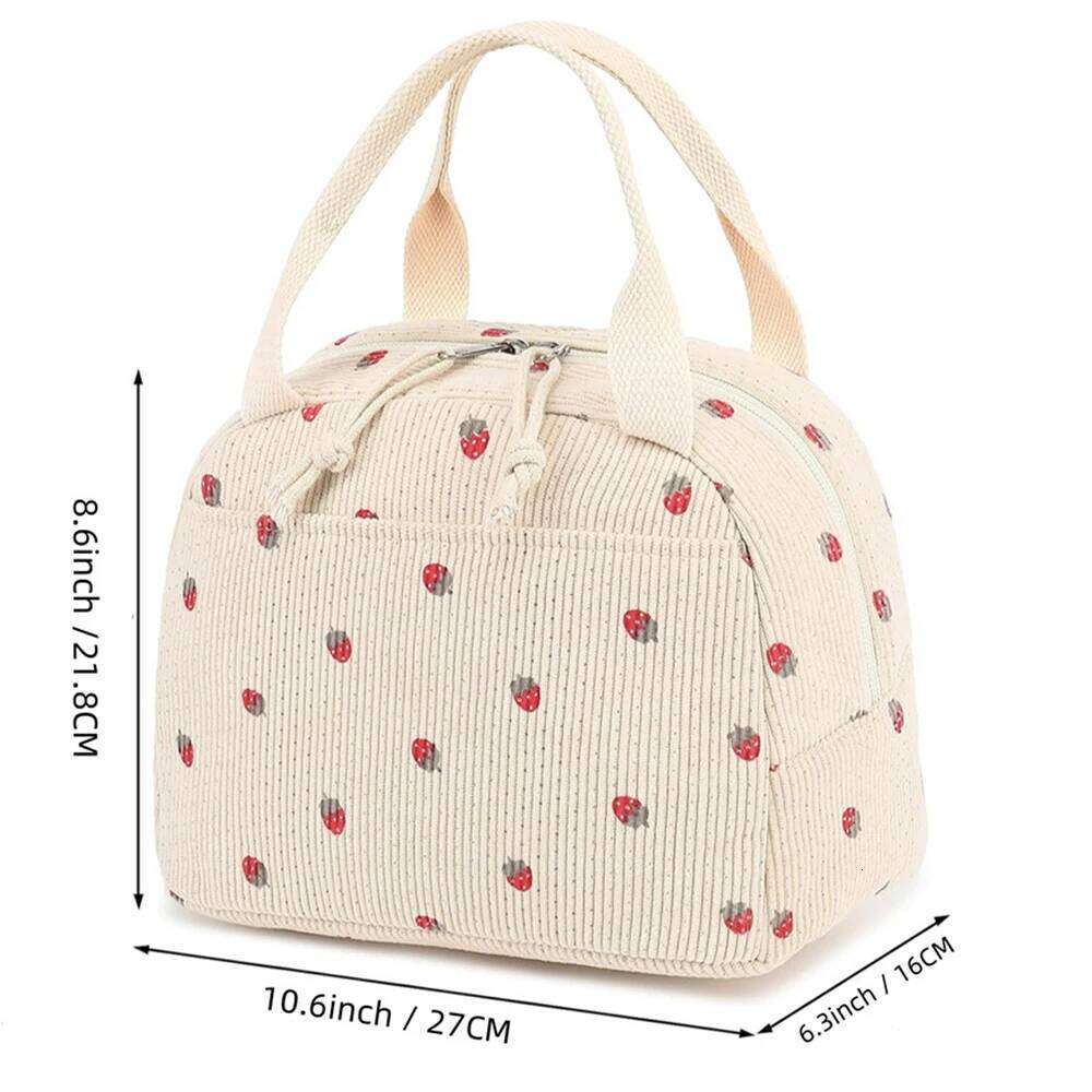 Women Men Cute Corduroy Lunch Tote Large Capacity Cooler Food Thermal Bag For Work Go To School Picnic